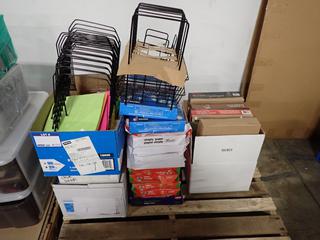 Assorted Office Supplies, Printer Paper, File & Hanging Folders.
