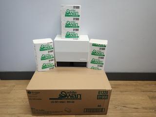 (2) Boxes of White Swan Singlefold Towels, 16x250 Sheets Per Box and Frost Metal Towel Dispenser.