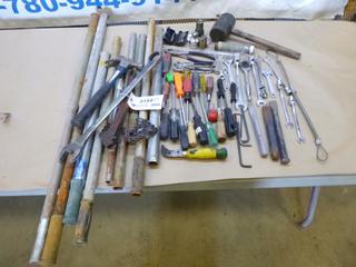 Assortment of Hand Tools Includes Screw Drivers, Hammers, Allan Keys, Wrenches and Sockets (E-1)
