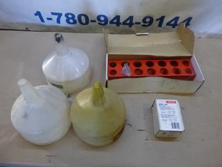 (1) TradeLine Honeywell Dehumidifier Controller, 120VAC /  240 VAC,  (1) Wurth Tool Rack and (3) Shop Funnels (E-2)