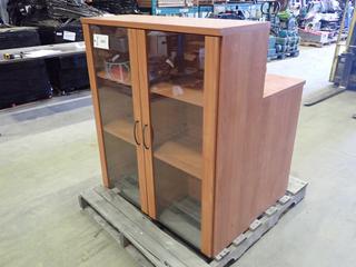 Lower File Cabinet, 37.5 In. x 17.5 In. x 29.5 In., Upper Glass Door Cabinet, 37.5 In. x 13 In. x 42.5 In. (T-5-2)