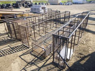 (6) Pipe Racks / Pipe Carriers, Long, Large Metal Cages w/ Gates on Ends, (W) 22 In. to 34 1/2 In., (H) 12 In. to 16 In., (L) 149 In. to 152 In. (West Fence)