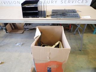 Qty of Office Supplies Includes Keyboards, File Holder, Various Cords, Power Bars and Other Items (T-2-3)
