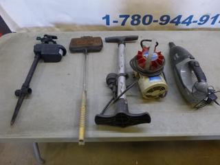 Qty of Misc. Items Includes Water Sprinkler w/ Motion Sensor, Shark Cordless 12V Vacuum w/ Charger, CCM Air Pump, W.R. Brown Air Compressor and Other Assorted Items (N31)