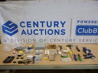 Qty of Misc. Items Includes Box of Hand Tools, Key Box, Screws and Scrapers and More (E-2)