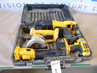 (1) DeWalt Drill, (1) DeWalt Circular Saw, (1) DeWalt Rotary Hammer, (1) Flashlight, (1) Charger, (2) Batteries w/ Carrying Case (NEC)
