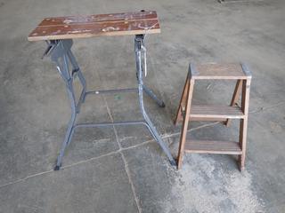 Workmate Portable Work Bench, 32 In. High, 2 Step Wood Step Ladder, 22 In. High (M12)