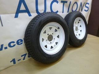 (2) Unused ST175/80D13 Trailer Tires, 5-Bolt Pattern, 1,477 Lbs. Capacity