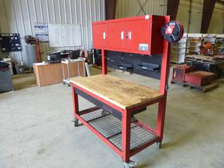 Whalen Storage Bench w/ Top Storage Unit and Pegboard, 60 In. x 30 In. x 76 In. *Note: Contents Included* (H)