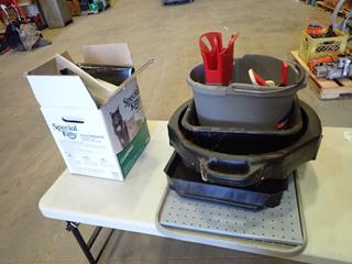 Qty of Various Items Includes Trash Can, Boot Tray, Oil Change Pan Bucket and Clip On Fan (G-2)