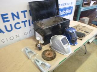 Custom Built Welding Tool Box w/ (2) Welding Helmets, Gloves, Apron, Ground Clamps (L33)