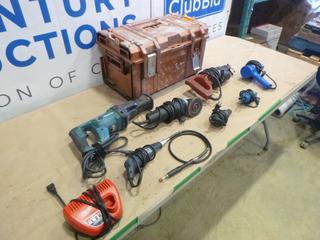 Tools Box w/ Contents Including Reciprocating Saws, Rotary Tools, Grinder, Heat Gun, Battery Charger (L33)