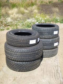 (1) Goodyear Wrangler P235/70R15 Tire, (1) Goodyear Wrangler LT285/60R20 Tire, (1) BF Goodrich Rugged Trail T/A LT245/75R Tire, (1) Pirelli Scorpion Ice and Snow 275/40R20 Tire, (1) Goodyear Fortera 285/45R22 Tire, (1) Continental HDR 225/70R19.5 Tire w/ 10-Bolt Rim