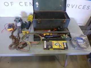 Qty of Tools Includes Come-A-Long, Volt Meter, Screw Driver, Serpentine Belts and More (O-1-1)