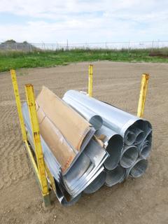 Qty of Galvanized Air Duct Tubing w/ Parts, Various Sizes, C/w 4 Ft. x 4 Ft. x 4 Ft. Metal Rack