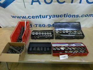 (2) Containers of 3/4 In. Impact Sockets and Extensions, (1) Jet 3/4 In. 12 Point Socket Set, Procore 3/4 In. 12 Point Socket Set, Large Socket Set, Procore 1 In. Impact Socket Set (K11)