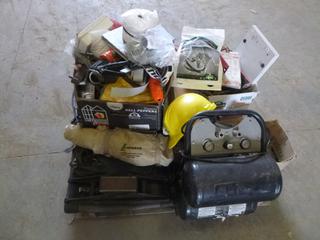 Qty of Misc. Items Includes: MotoMaster Air Compressor, 2.5 Gal., 125 PSI, 120V, 15A *Note: Working Condition Unknown*, Qty of HDMI Cords, Respirator Face Piece, Qty of Vrille Screws, Size 2.25 x .113 and Other Assorted Items   (J-3-3)