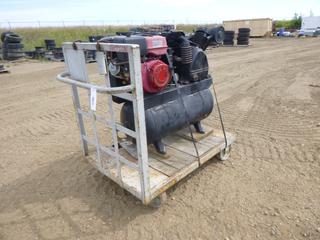 Twin Cylinder Compressor w/ Gas Motor Mounted on Cart *Note: Tank Size, Motor Size and Running Condition Unknown*
