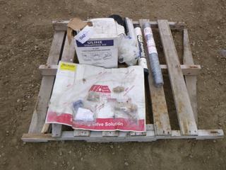 Qty of Misc. Shop Supplies Including Uline Strapping Kit S-107, Polypyrene Baron Pipe Plug For Copper Water Pipe, Coil Kit, 3/4 Fixed Orifice SSB24 (Not Complete), 2 In. Hexagonal Mesh Poultry Netting, 2 Ft. x 25 Ft., 4 In. Shrink Wrap, Cartridge Filter, Outlet/Switch Covers