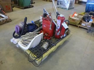 2 Ton Hydraulic Service Jack, Black & Decker 180m / 230mm Heavy Duty Angle Grinder, Baker Pump, Fire Extinguisher and Other Misc. Items (N03-3)