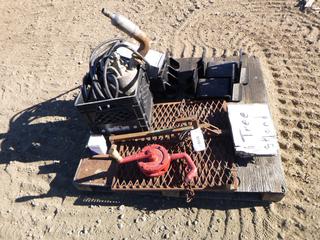 Qty of Misc. Items Including Tree Stand, (8) Metal Brackets, Fuel Pump, Packard Model PTMJ430, Motor Start Capacitor, Flygt Control Electric Submersible Pump, Single Phase, 110V