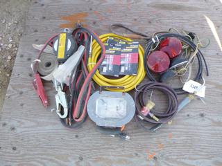 Qty of Misc. Items Includes Booster Cables, Self Retracting Life Line, Magnetic Tow Light and Other Assorted Items (F1)