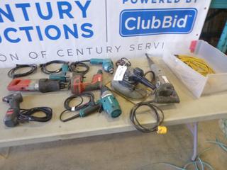 Qty of Hand Tools Includes Hand Held Chipping Hammer, Ogilvie Bucket Heater, Hand Held Drill, Hand Held Tamper, Makita Impact (Broken Chuck), Compact Drill (Broken Trigger) Reciprocating Saw and Extension Cord  (Y-1-2)