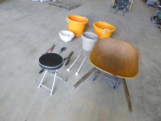 Qty of Misc. Items Includes Wheel Barrow, 17.8 Gal. Utility Tubs, Stools and Other Misc. Items