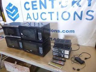 (4) Microwaves w/ Shaw HD Receiver, Philips LCD TV *Note: Working Condition Unknown, Cords Missing* (S-3-2)