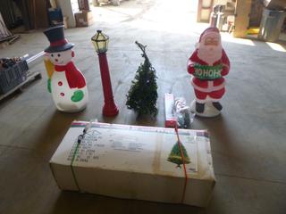 Qty of Christmas Items Includes (3) Small  Christmas Trees, Santa Claus Ornament, Snowman Ornament and Street Light Ornament (YN-02)