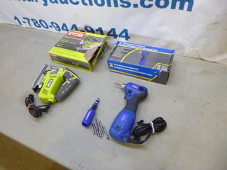 (1) Powerfist 3/8 In. Close Quarter Electric Drill, (1) Ryobi Electric Variable Speed Jigsaw, 4.8A Motor, *Note: Working Condition Unknown (E-2)