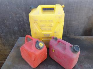 (2) 1.25 Gal. Gasoline Jerry Cans, (1) 5 Gal. Diesel Jerry Can