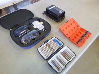 Mastercraft All Weather Timer, Craftsman Incomplete Bolt Extractor, Screw Bits and Laser Level w/ Wall Mount Base (E2)
