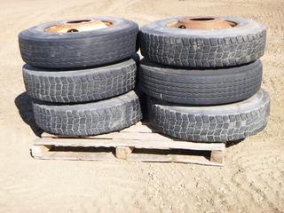 (4) Goodyear G328 11R22.5 Tires w/ Rims, (2) Bridgestone R250 11R22.5 Tires w/ Rims