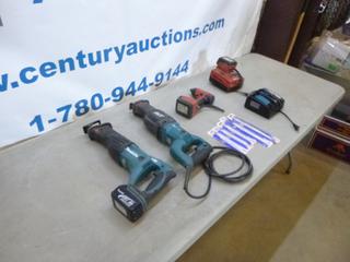 (1) Cordless Makita BJR182 Reciprocating Saw w/ Charger and Saw Blades,  (1) Makita JR3070CT  Corded Reciprocating Saw, (1) Hilti Cordless Drill C/w  Charger * Note: Working As Per Consignor* (S12)