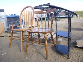 (2) Wood Chairs C/w Corner Shelf (OS)