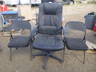 (1) Rolling Office Chair, (2) Folding Chairs