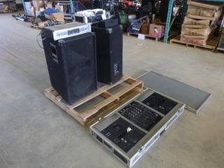 Pioneer DJM-500 DJ Equipment c/w Microphone, Stage Speakers, Assorted CD's and Amp (R-1-1)
