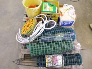 Qty of Assorted Garden and Lawn Items Including Fence, Mesh, Chainsaw, Hoses, Garden Edge and More (YN-02)
