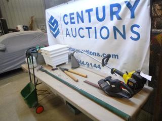 Qty of Misc. Items Includes  McCulloch Mac 2816 Gas Powered Grass Trimmer, Black & Decker Trimmer, 120V, 60 Hz, 2.6A 3500 CSPM, (2) Chairs and (1) Table and Other Assorted Items (NE Floor)