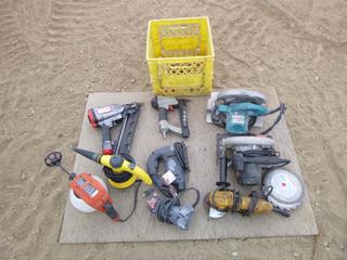 Qty of Assorted Power Tools Including Grinders, Air Nailers, Circular Saws In Crate (NE Floor)