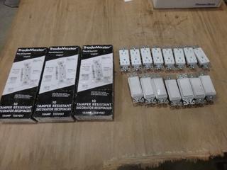 Unused Qty of Pass & Seymour 15A / 125 VTR Receptacles, 885TR-2, Pass & Seymour 15A / 125V, 3-Way Decorator Switches, 7503-W (D-1)