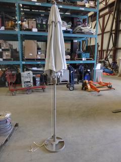 6 Ft. Wide Umbrella, 8 Ft. Tall w/ Pedestal Base * Note: Hand Crank Does Not Work * (E Back)