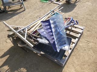 Qty of Assorted Gardening Tools, Shovels, Wheel Barrow and Other Items