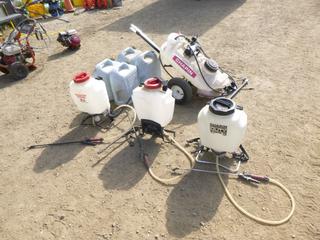 (3) Chapin Backpack Sprayer, (1) Chapin Pullable Sprayer C/w (4) 24.6L Water Containers