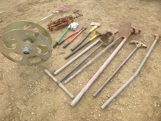 Qty of Assorted Hand Tools Includes, Shovel, Sledge Hammer, Bolt Cutter, 4 Lb. Axe, Wire Winder, 1/2 In. EMT Offset Bender and Other Items