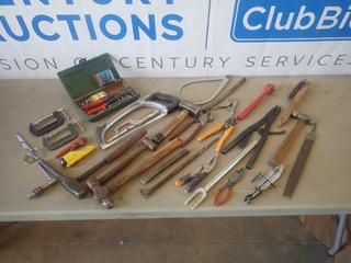 Rivet Gun C/w Qty Of Hammers, (2) C-Clamps, Pipe Wrench, File And Assorted Hand Tools (A-2)