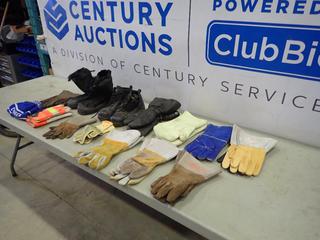 Qty Of Assorted Welding Gloves C/w Mitts, Dr. Martens Work Boots And Size XL Boot Covers (W-1-1)