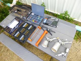 Qty of Misc Including Maximum Tap and Die Set, Grease Gun, Paint Spray Gun Etc (NE Floor)