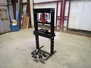 34 In. X 26 1/2 In. X 60 In. Manual Hydraulic Press C/w MotoMaster 20 Ton Bottle Jack And Qty Of Dies  (OS)